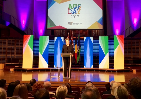 Professor Michelle Simmons delivers the 2017 Australia Day Address for NSW. Photo: Kristin O'Connell