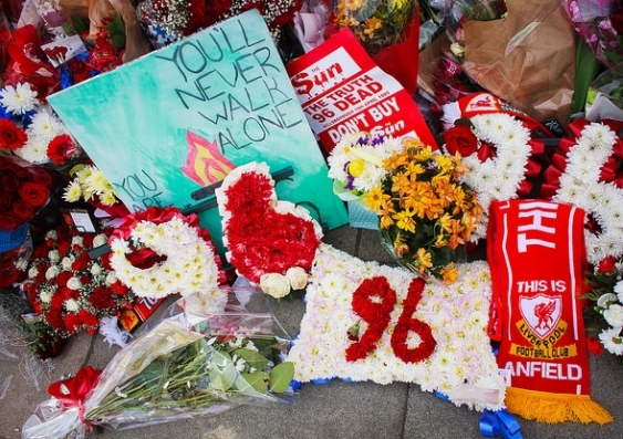 A memorial to the 96 Liverpool supporters who died in the Hillsborough stadium crush. Photo: Flickr/Edmund Gall creative commons