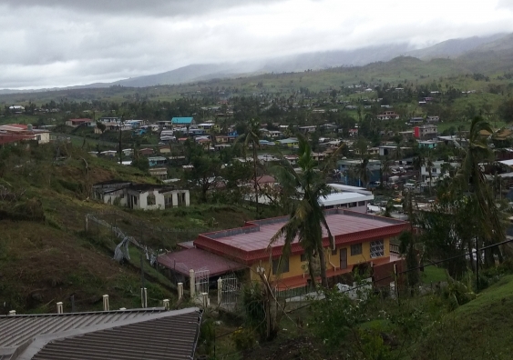 Homes damaged by Cyclone Winston in Lautoka, Fiji.