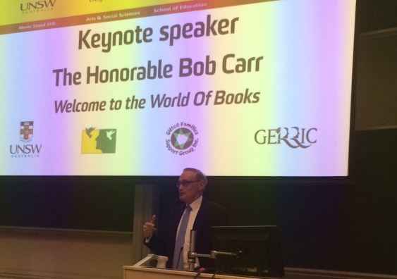 Bob Carr delivers the keynote address on the opening day of the National Gifted Conference at UNSW. Photo: Sophia Campion