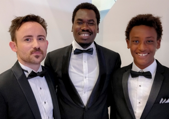 Mandela Mathia (centre) with director Charles Williams (left) and Yared Scott at the Cannes Film Festival, where their film All These Creatures won the Palm d'Or in the category for short films. Photo: supplied
