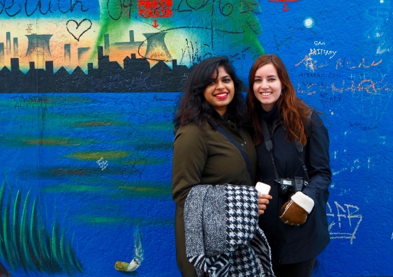 Alison Phillips (right) with fellow student Darshini Rajeshwaran in Berlin. Photo: Andrew Giannasca