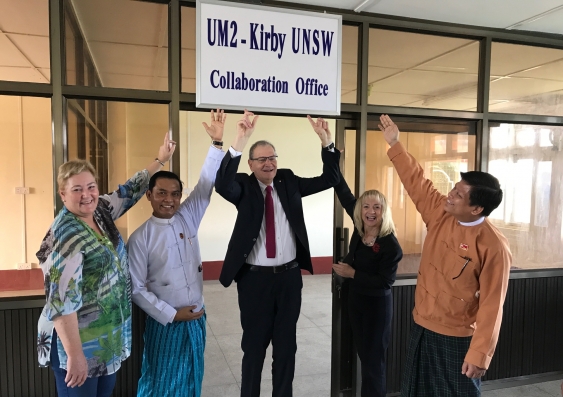 Director of the Kirby Institute, Scientia Professor David Cooper, with Federal Member for Gilmore Ann Sudmalis, Federal Member for Forrest Nola Marino, and partners from University of Medicine 2 in Yangon, officially opening the collaboration office.