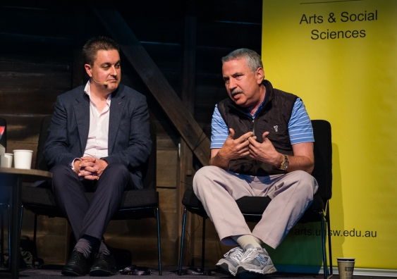 UNSW Professor Richard Holden, left, and New York Times writer Thomas Friedman talk globalisation and inequality at the Sydney Writers' Festival.