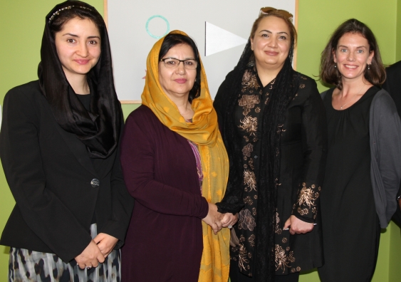 Women's role in peace and security ... (l-r) Farkhunda Zahra Naderi, Dr Gulalai Noor Safai and Shukria Barakzai with UNSW's Associate Professor Laura Shepherd