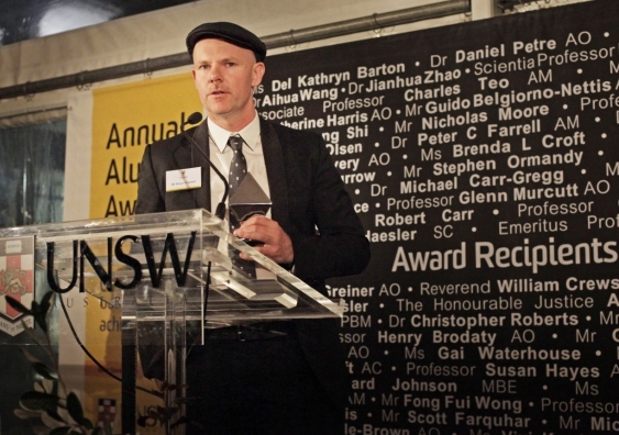 London-based contemporary artist Shaun Gladwell accepts his award for Art and Culture. Photo: Andy Baker