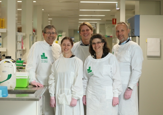 UNSW Conjoint Professors Michelle Haber (front right), Glenn Marshall (far left) and Murray Norris (right) and team from the Children’s Cancer Institute. Photo: Supplied.