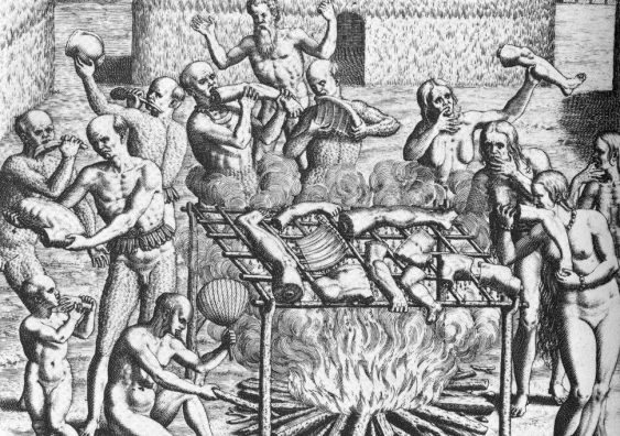 Cannibalism in Brazil in 1557 as described by Hans Staden (b. around 1525 – Wolfhagen, 1579) Wikimedian Commons CC BY-SA