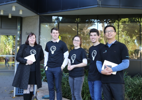HackJustice will look to law students and coding enthusiasts to reduce waiting times for refugees gaining access to RACS services. (L-R): Rebecca Grant (icourts), Edmund Liepa (icourts), UNSW students Amelia Brown and Adrian Agius, and Matt Lan (icourts). Photo: Laksha Prasad