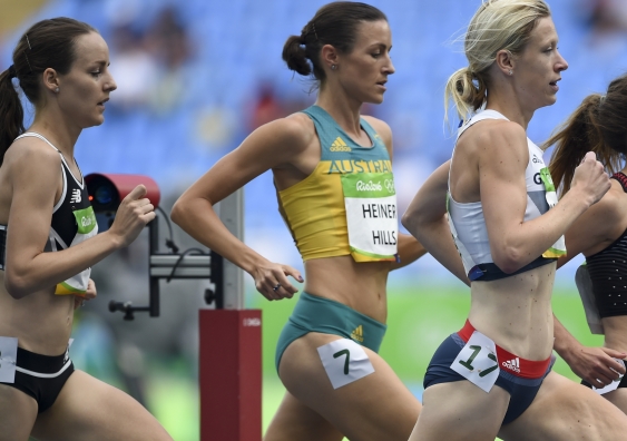 Green and gold in the running: Madeline Hills (centre) in the 5000m at the Rio Olympics in 2016. Photo: Shutterstock