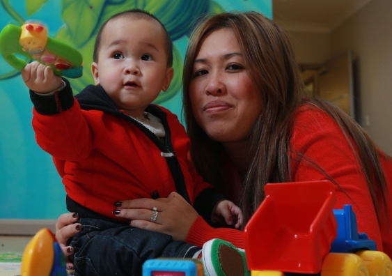 Linda Nguyen and happy baby Jacob at Karitane Services in Sydney. Photo: Britta Campion