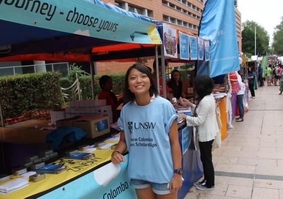 Business student Joanne Chau at the New Colombo Plan O-Week stall. Joanne has received $5,000 to study at Kyoto University for one semester.