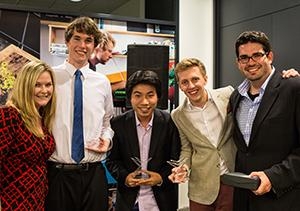 Microsoft Australia Managing Director Pip Marlow (left) with Team 'Confufish Royale' (L-R) Matthew Moss, Kenneth Wong, Nick Darvey & Brad Lorge