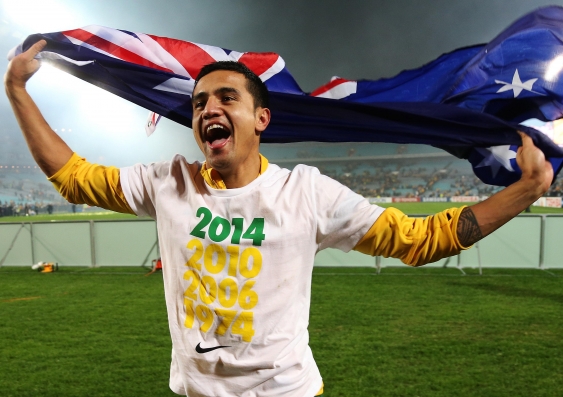 Socceroo Tim Cahill celebrates victory over Iraq to qualify for the 2014 World Cup. Photo: Toby Zerna / News Ltd/Newspix