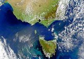 The oceanic bottleneck south of Tasmania is the second-largest link between the Pacific and Indian Oceans (image: NASA).