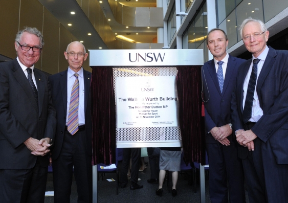 David Gonski, Fred Hilmer, Peter Dutton and Peter Smith opening the new Wallace Wurth Building