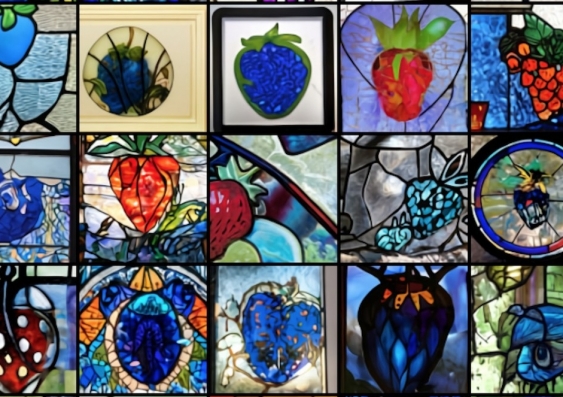 AI-generated images of “a stained glass window with an image of a blue strawberry”. Phoyo: OpenAI