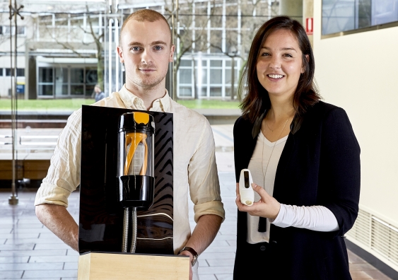 UNSW industrial design graduates Alexander Ghent and Frédérique Sunstrum have earned runners-up honours in the Australian leg of the James Dyson Awards for their projects that tackle environmental and medical issues affecting millions of people around the globe. Photo: James Dyson Awards