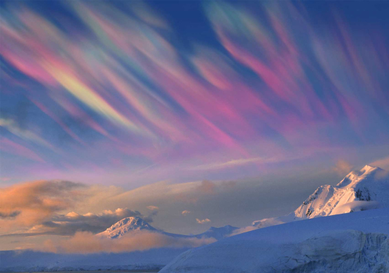 Polar stratospheric clouds, also called nacreous or mother-of-pearl clouds, are not normally visible to the naked eye. Photo: Getty Images/	Cavan Images/Per-Andre Hoffmann
