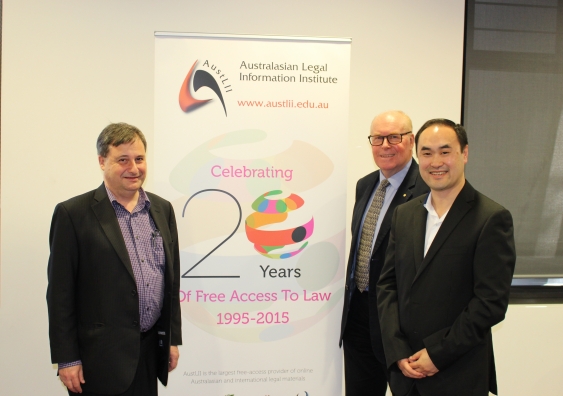20 years of legal history ... (l-r) Professors Andrew Mowbray and Graham Greenleaf and AustLII Executive Director Philip Chung
