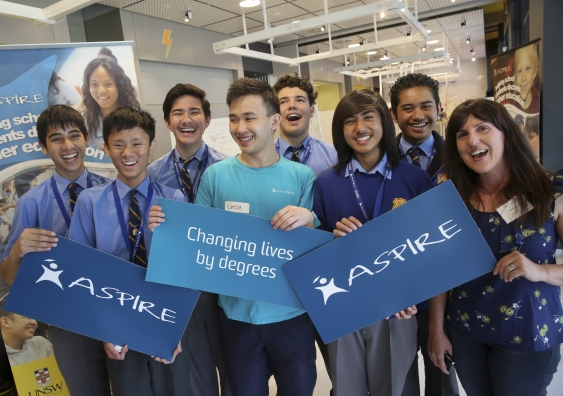 Canterbury Boys High School students with ASPIRE ambassador Winston Wu (centre)