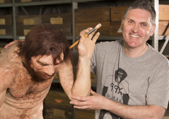 Associate Professor Darren Curnoe with a Neanderthal model. Credit: UNSW