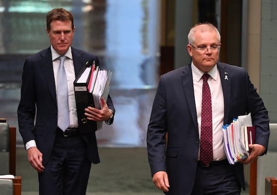 Federal industrial relations minister Christian Porter with Prime Minister Scott Morrison. Photo: Mick Tsikas/AAP