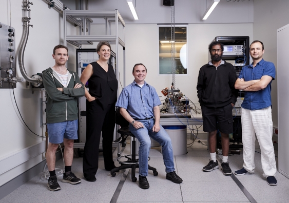 The authors of the paper, from left to right:  PhD student Mark R. Hogg; Professor Michelle  Simmons; Post Doc Matthew G. House; PhD student Prasanna Pakkiam; Post Doc Andrey Timofeev