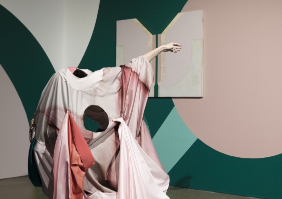 Rochelle Haley, Marquetry Score, 2018, installation and performance commission The John Fries Award finalist exhibition, UNSW Galleries. Choreographer and performer: Angela Goh. Photo: Silversalt Photography.