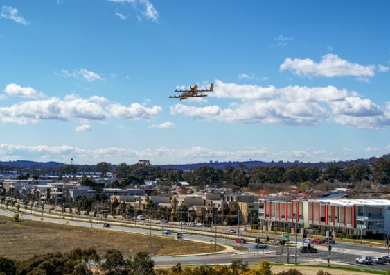 Drone delivery at scale will transform the skies, change expectations for speedy delivery, and hide the labour that makes it possible. Photo: Wing