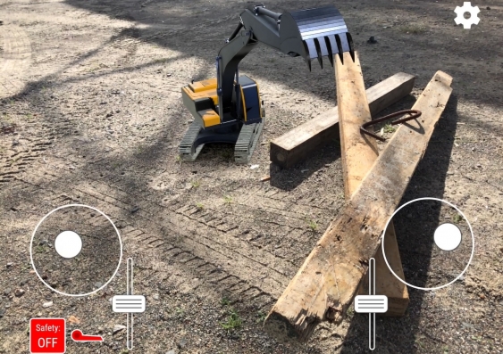 The augmented model of the excavator digital twin enabled for communicating with a physical Volvo EC360 excavator. Image: supplied.
