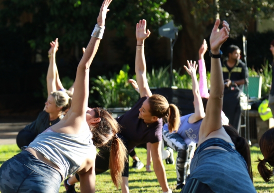 Michelle Bridges training a group of participants at the launch of Black Dog Institute’s Exercise Your Mood week. Photo: The Black Dog Institute.
