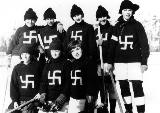 The Fernie Swastikas (c. 1922) wore red sweaters with a crooked cross in white, a symbol of good luck until perverted by the Nazis. Photo: Fernie and District Historical Society, no. 972