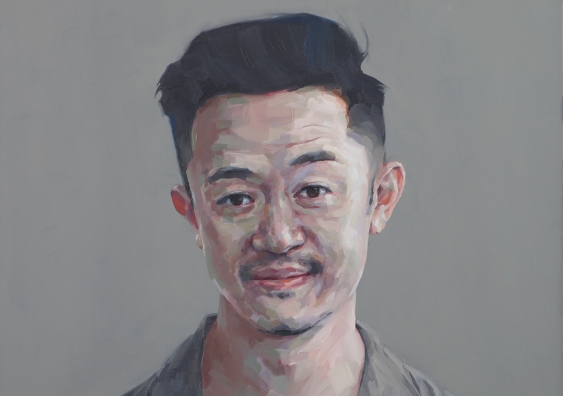 Detail from Archibald Prize 2019 finalist Keith Burt, ‘Benjamin Law: happy sad’ oil on canvas, 59.5 x 59.5 cm, © the artist. Photo: AGNSW, Jenni Carter Sitter: Benjamin Law - author, journalist and broadcaster