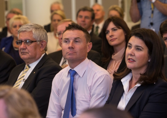 Andrew Laming (centre) with colleagues in the Coalition party room. Photo: Andrew Taylor/AAP