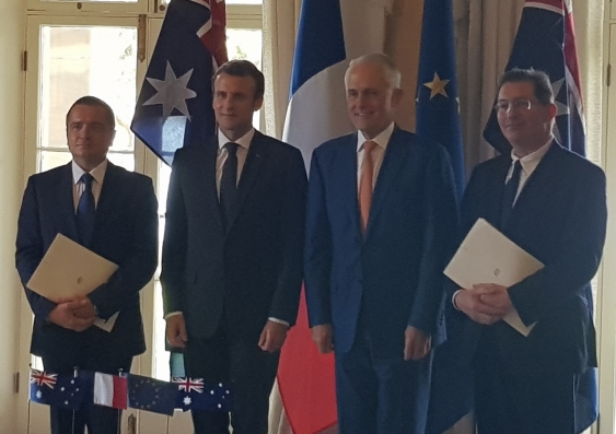 UNSW Sydney Vice-Chancellor and President Ian Jacobs, far right, stands with (from left) Mathieu Weiss of CNES, French President Emmanuel Macron, and Prime Minister Malcolm Turnbull, during an event at Kirribilli House.