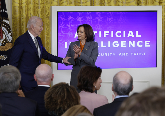 US President Joe Biden and Kamala Harris at an event about their administration's work to regulate artificial intelligence in the East Room of the White House. Photo: Getty Images