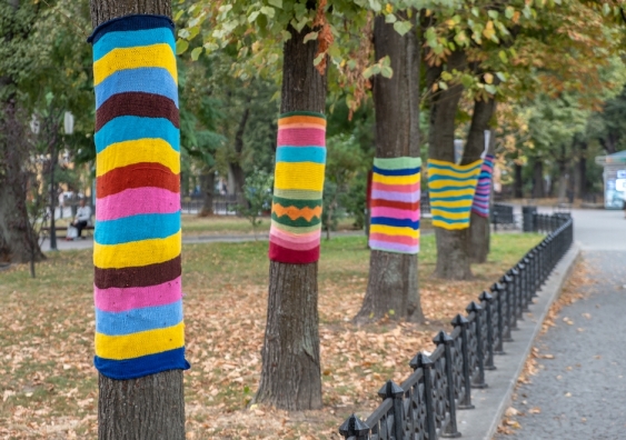 Guerilla knitting or yarn bombing is just one of the ways that citizens make public space their own. Photo: Shutterstock.