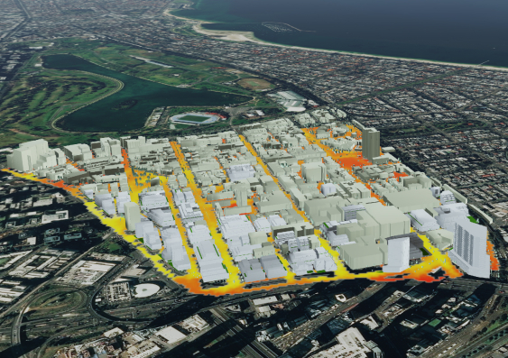 Visualisation of South Melbourne using the Microclimate and Urban Heat Island Decision-Support Tool. Image: Supplied.