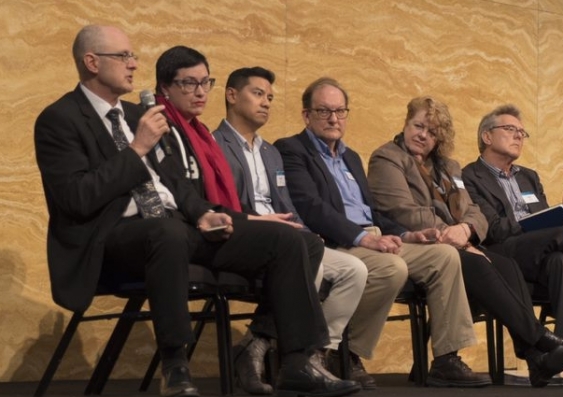UNSW Pro Vice-Chancellor (Education) Professor Geoffrey Crisp, far left, next to UNSW Chief Data and Analytics Officer, Kate Carruthers, with members of the Inspired Learning Summit panel.