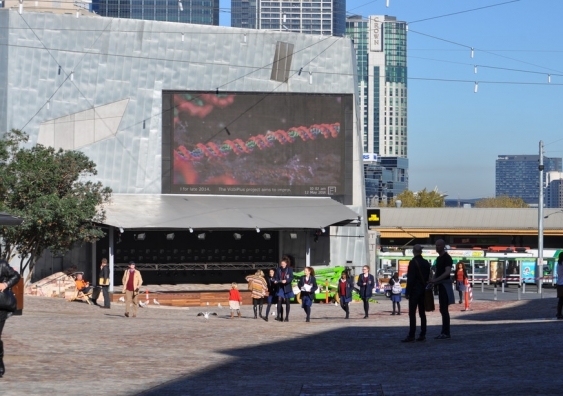Animated DNA molecule on FedTV in Federation Square, Melbourne 2013. Author provided