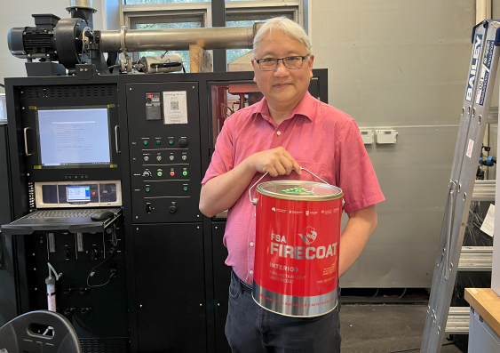 Professor Guan Yeoh and his team at UNSW spent five years formulating a new fire-retardant paint, branded as FSA FIRECOAT, which is the first in Australia to pass the stringent BAL-40 test. Photo: UNSW