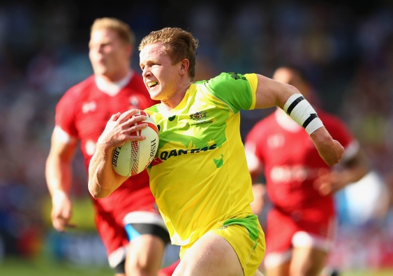Henry Hutchison playing with the Aussie 7s. Photo: Getty Images