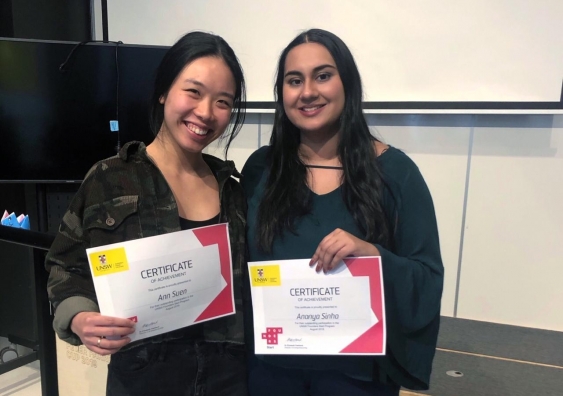 Co-founders of Indus Global Ann Suen and Ananya Sinha after they won the UNSW Founders Start pitch.
