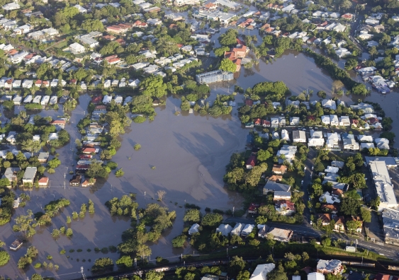Aerial view of the 2011 Brisbane river flood. Image: iStock