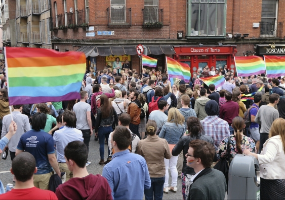 Supporters of marriage equality in Ireland celebrate victory in front of Dublin Castle. Image: iStock