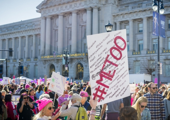 San Francisco, #MeToo sign raised high by a Women's March participant, January, 2018. Image: Shutterstock