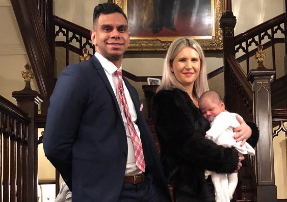 Jonathon Captain-Webb and Danielle Captain-Webb, with baby Djuralye, at the inaugural Aboriginal leaders dinner at Government House in July.