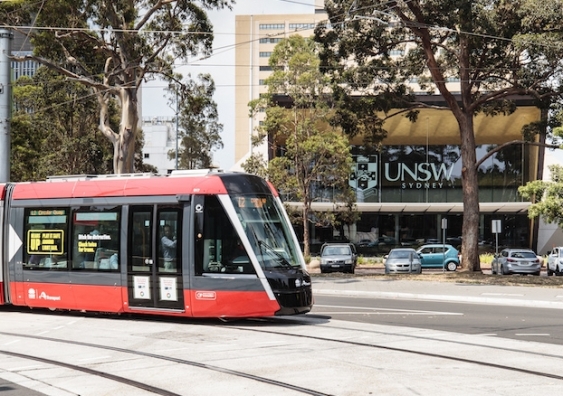 The light rail leaves the High Street stop adjacent to UNSW's Kensington campus.