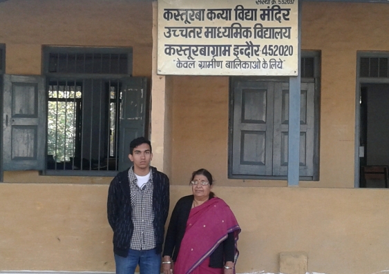 MSAP's Lokesh Sharma at the Kanya Vidya Mandir school with then principal, Mrs Joshi. Photo: Supplied